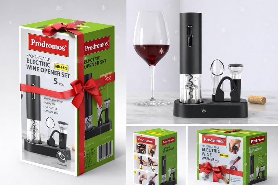 Electric Wine Opener Set – Άνοιξε το κρασί… με το πάτημα ενός κουμπιού!