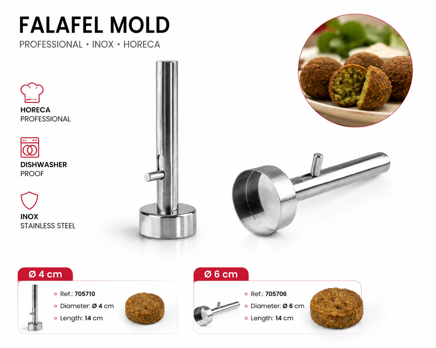 Φόρμα Falafel Inox – 4cm & 6cm