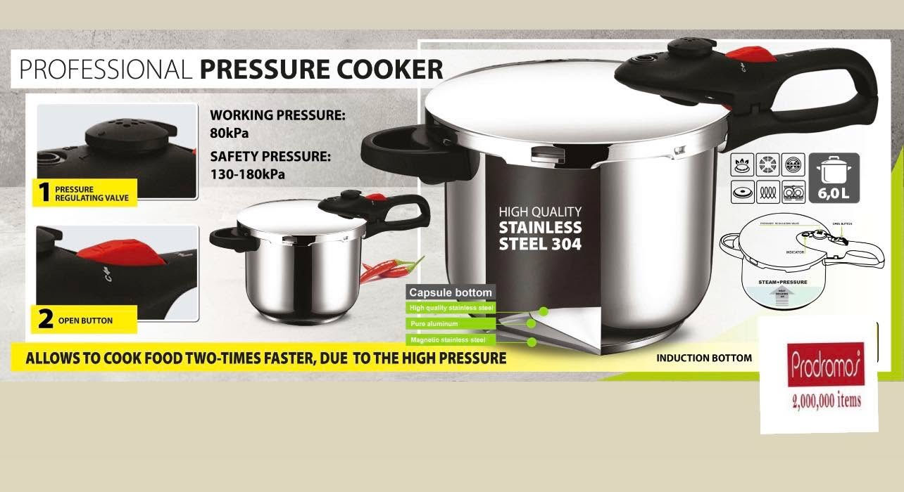 Prodromos® – Χύτρα Ταχύτητας 6L Ανοξείδωτη | Ασφαλής | Υψηλής Πίεσης | Υγιεινή