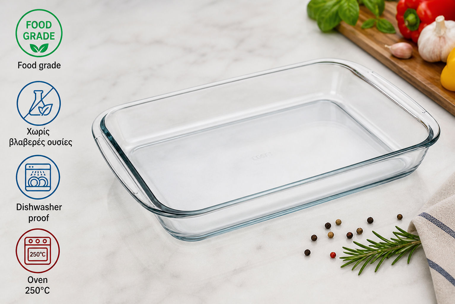 Γυάλινο Ορθογώνιο Πυρίμαχο Σκεύος 2.9L (40×23cm)