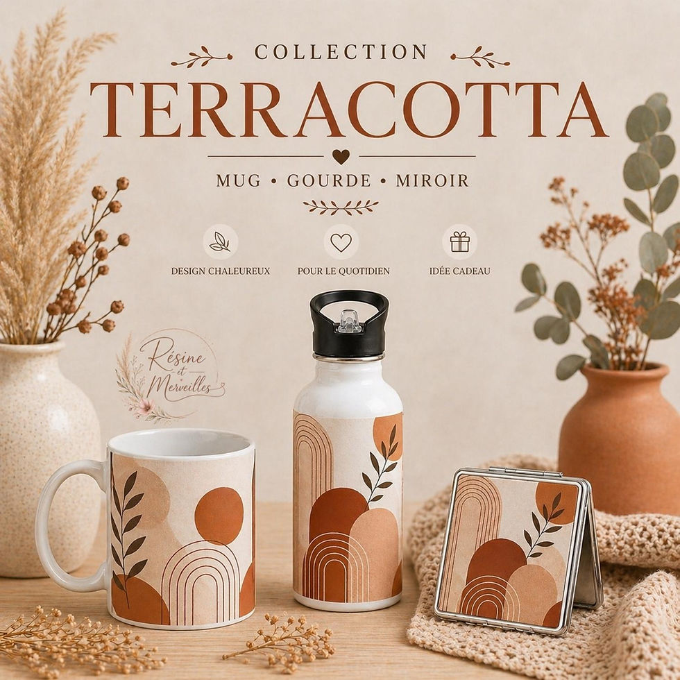Miniature : Coffret cadeau terracotta personnalisé – mug, gourde et miroir – idée cadeau