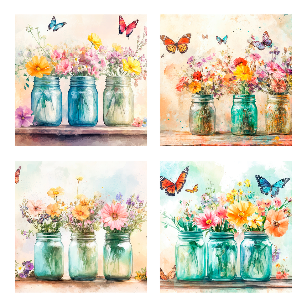 Miniature : Planches à découper – Fleurs en bocaux & papillons, esprit printanier 🌸