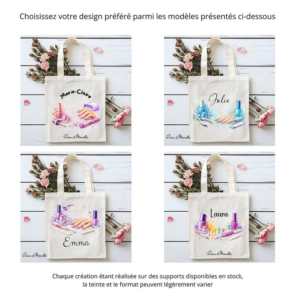 Miniature : Tote bag personnalisé prothésiste ongulaire – Sac Nail Artist avec prénom