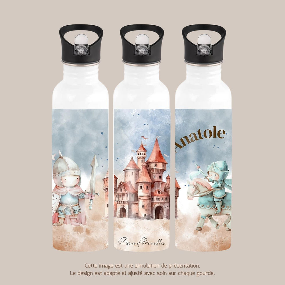 Miniature : Gourde illustrée personnalisée – Univers enfant magique avec prénom 💛