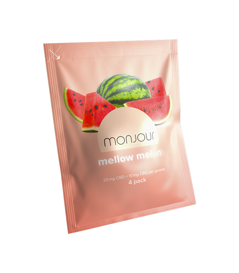 A light peach pouch of Monjour Mellow Melon.