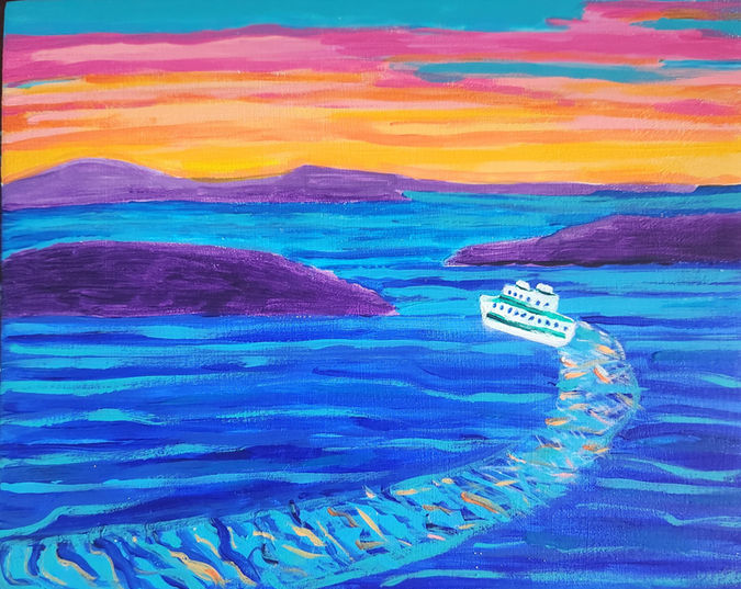 "I believe in Ferries" , 8"x10", acrylic on wood board. $225.
