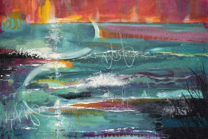 Halo, 24" x 36" x 3/4", Acrylic and mixed media on canvas, $200