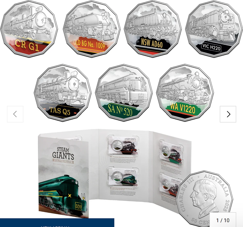 2025 50c Steam Giants - Coloured 7 Coin Folder Set