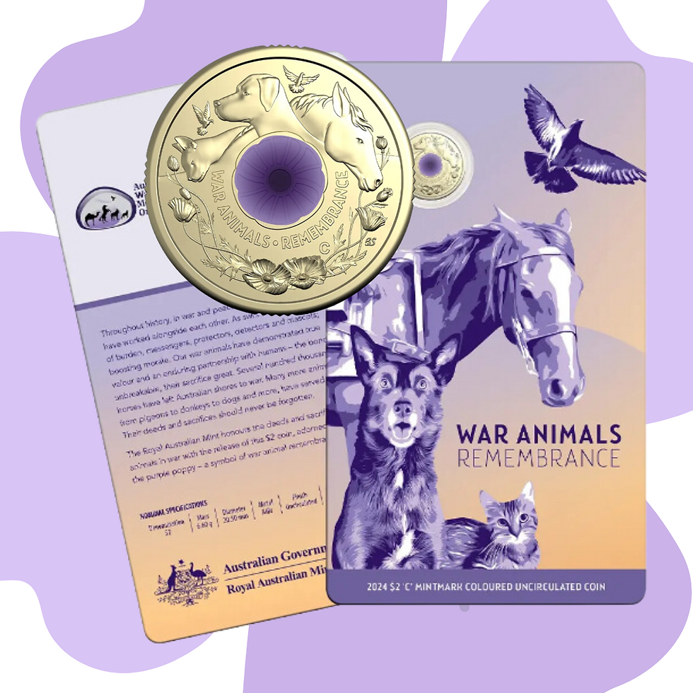 2024 $2 War Animals Remembrance - Purple Poppy C Mintmark Card