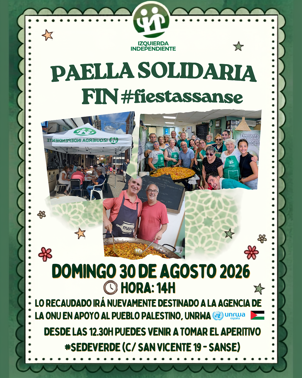 Izquierda Independiente cierra las Fiestas de San Sebastián de los Reyes con una paella solidaria por Palestina