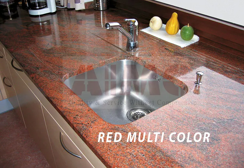 Red Multi Color Granite kitchen countertop by Aravali Marbles with striking red tones and natural patterns for modern modular kitchens