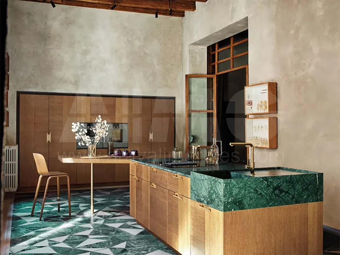 Designer kitchen with Verde Guatemala Marble countertops by Aravali India Marbles and Greens India