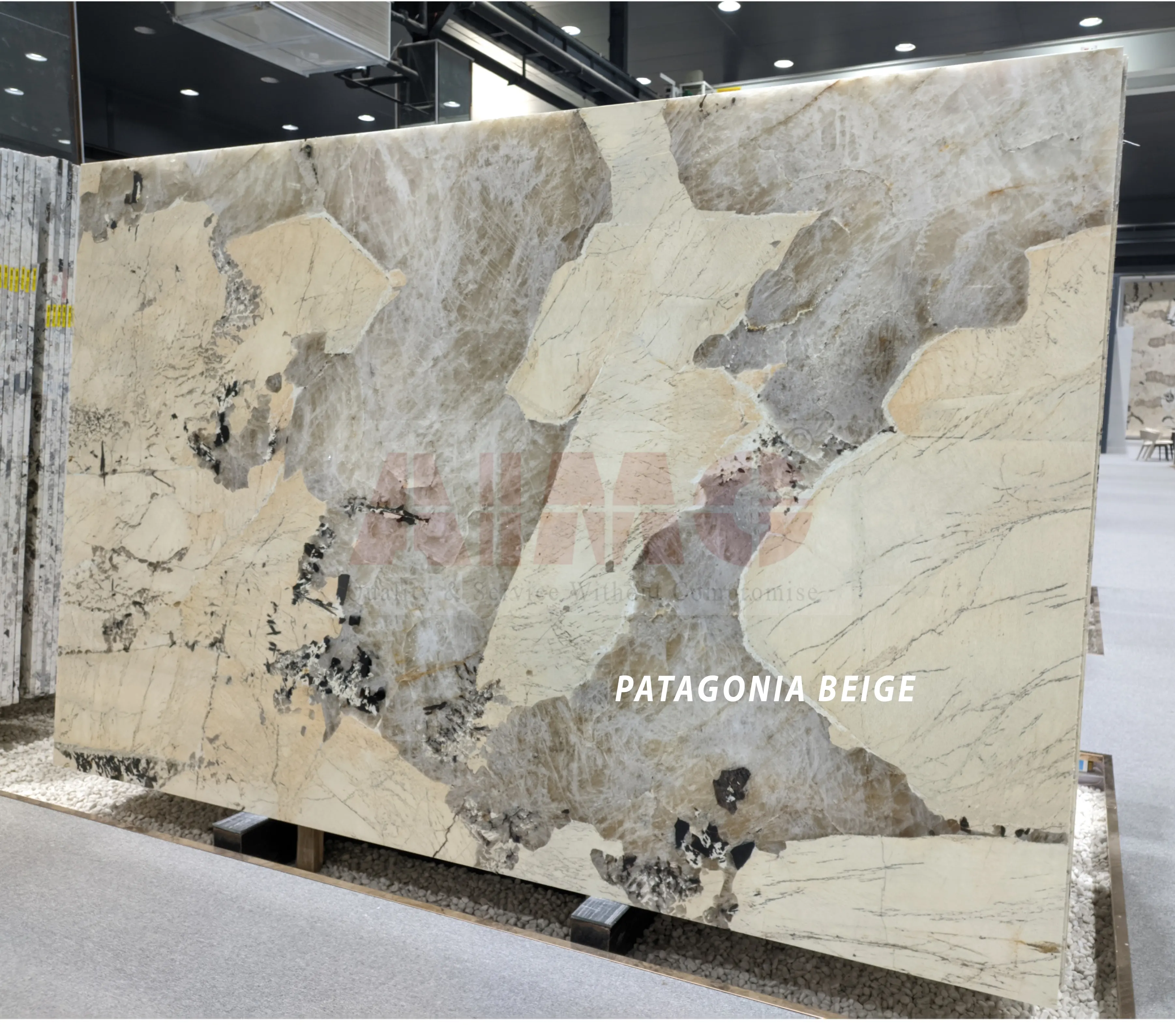 Patagonia Beige Granite slab by Aravali Marbles featuring dramatic natural beige patterns for luxury kitchen countertops and statement interiors