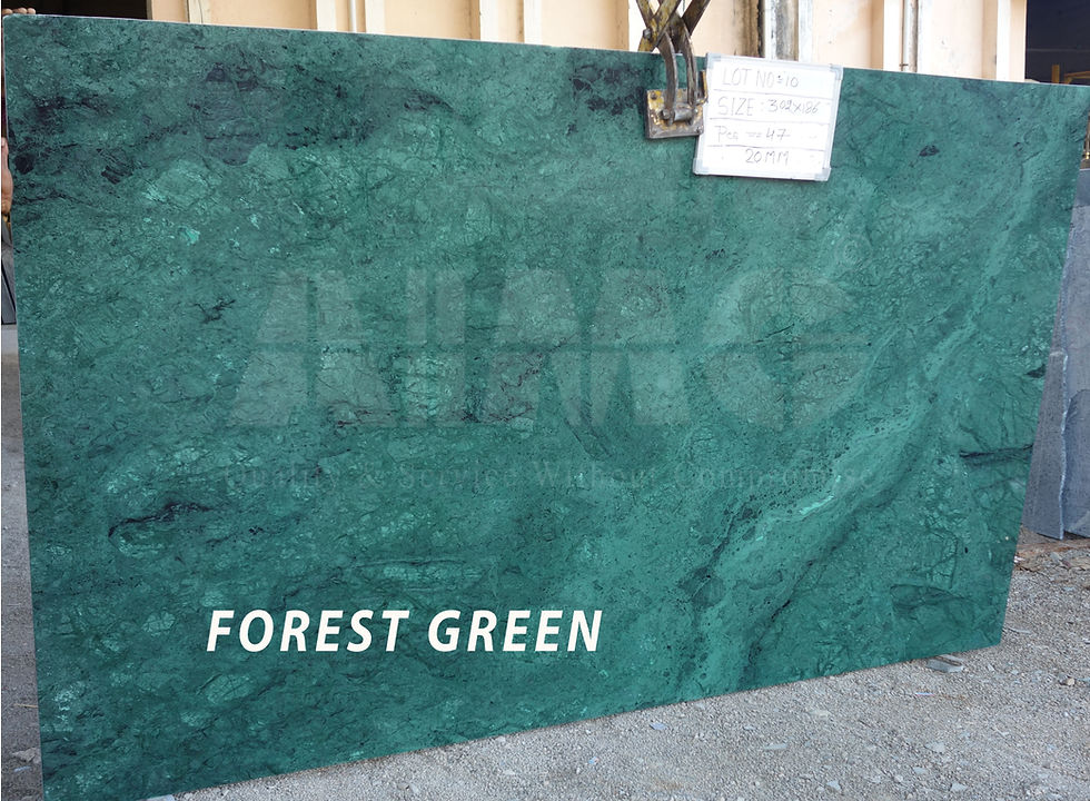 Forest Green Marble Slab by Aravali Marbles Udaipur featuring deep emerald green shades, natural veining patterns, polished finish, and luxurious texture ideal for premium interior and architectural applications.