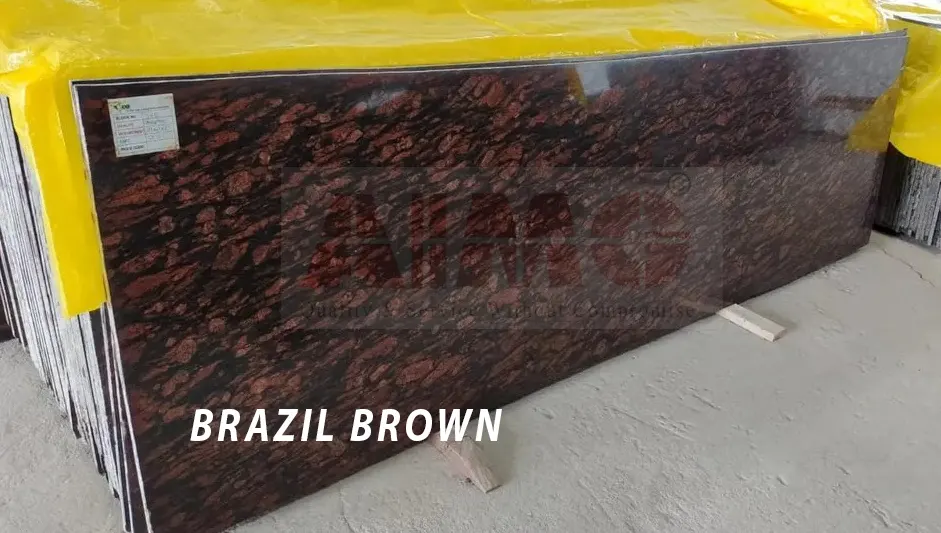 Brazil Brown Granite slab by Aravali Marbles with dramatic natural veining ideal for luxury kitchen countertops and wall applications