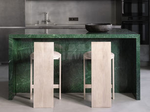 Forest Green Marble kitchen island showcasing rich green tones and natural veining, crafted for a luxury interior by Aravali Marbles.