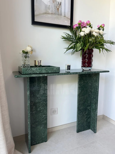 Elegant Green Marble Console Table by Aravali Marbles – Premium Indian Green Marble for Luxury Home Interiors