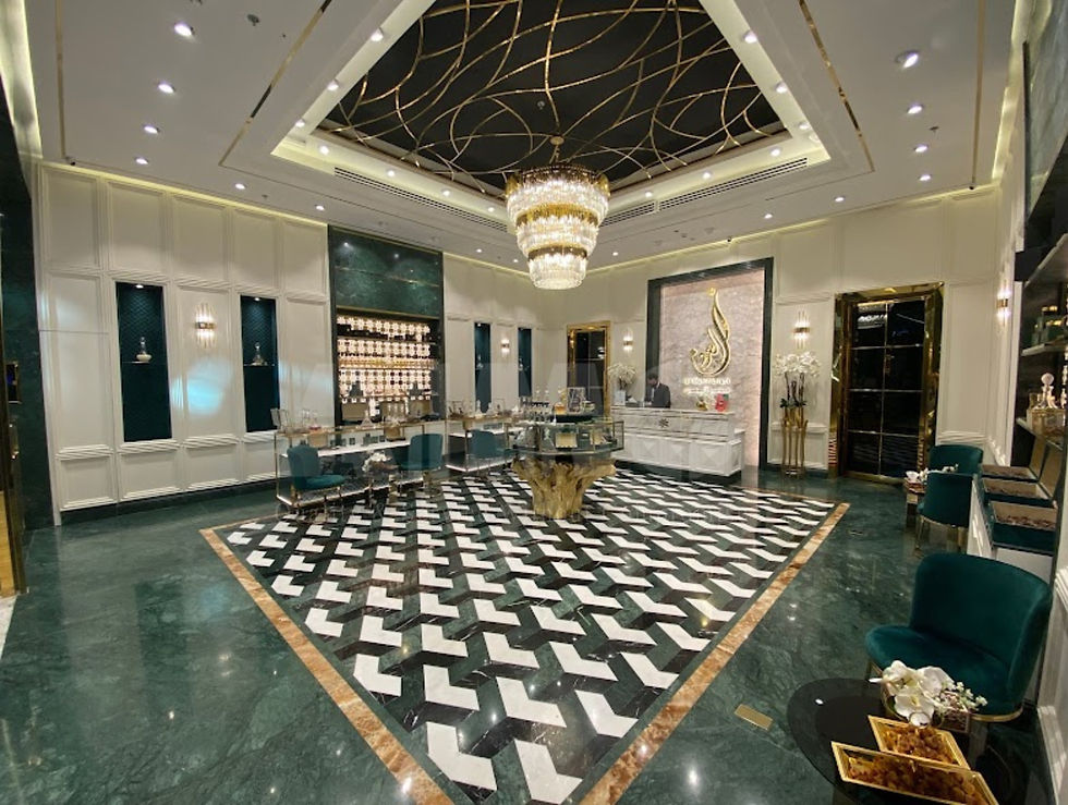 Luxury interior flooring featuring premium Green Marble by Aravali India Marbles & Granites, showcasing polished green marble flooring with elegant natural patterns in a high-end commercial and hospitality space.