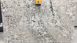 Polished slab of Indian granite with white, black, and grey mineral patterns.