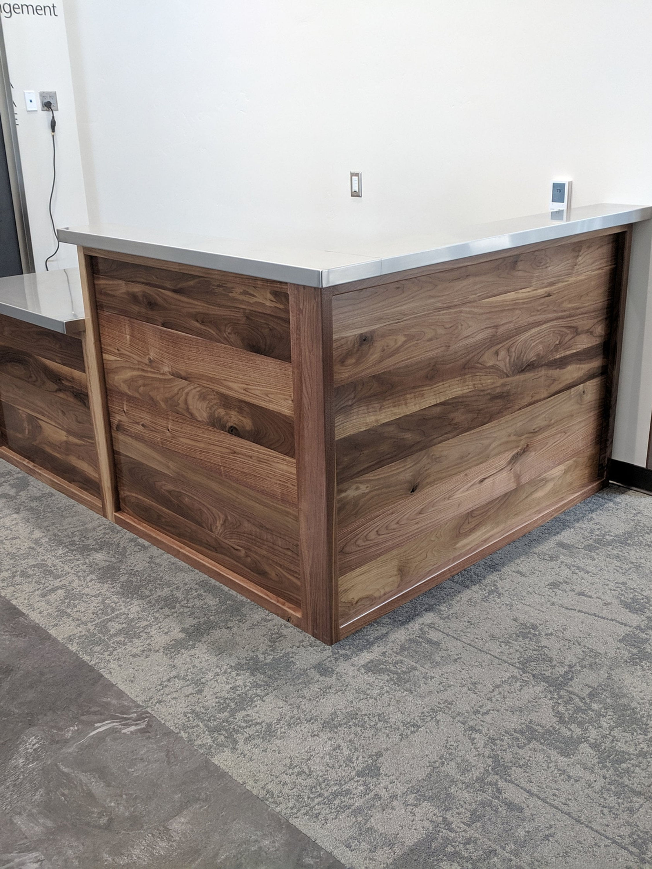 Walnut And Stainless Steel Reception Desk