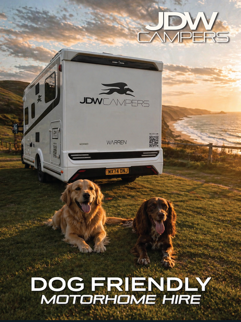 Dogs sitting next to a JDW Campers Motorhome