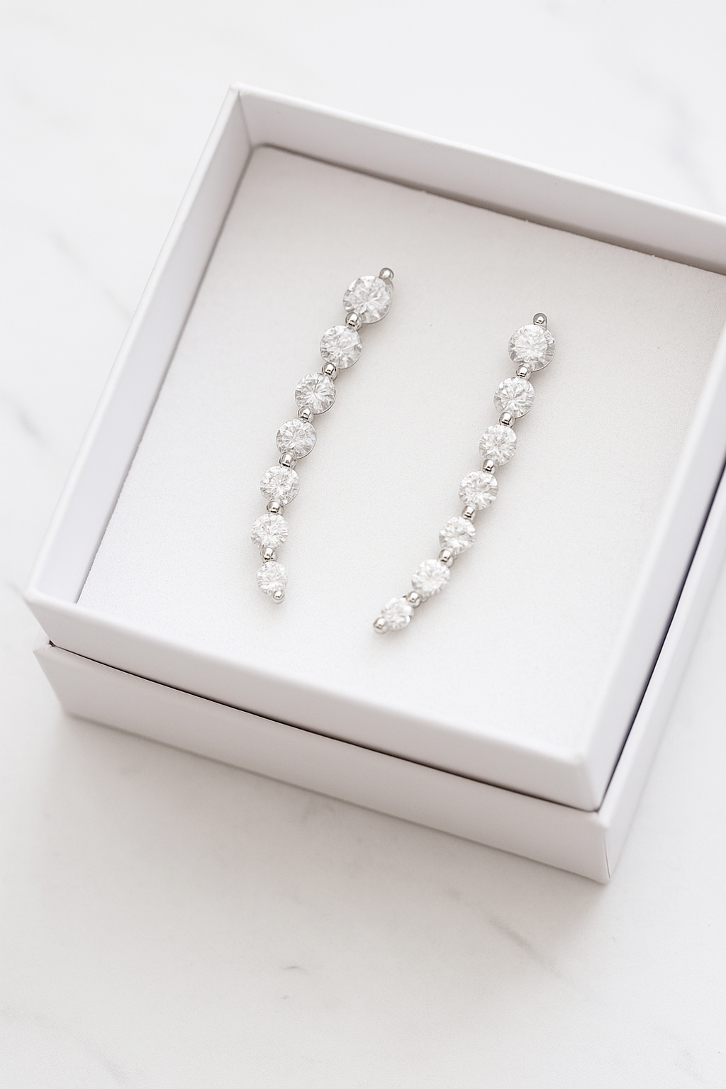 Silver Teardrop Curve CZ Earrings
