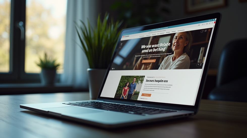 Close-up view of a laptop screen showing a website with storytelling content