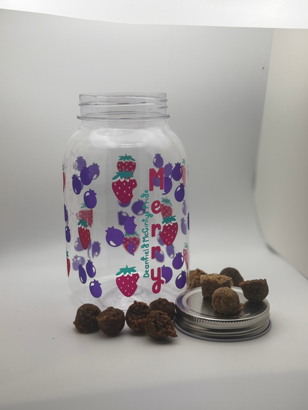 Mythic Morsels Treats with custom berry themed jar
