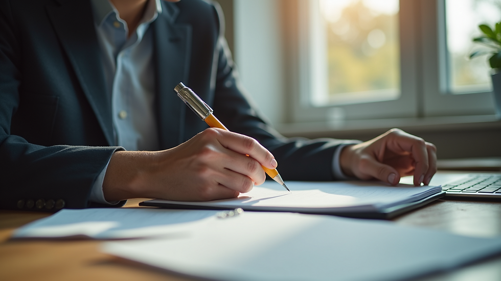 Eye-level view of a person brainstorming content ideas at a desk