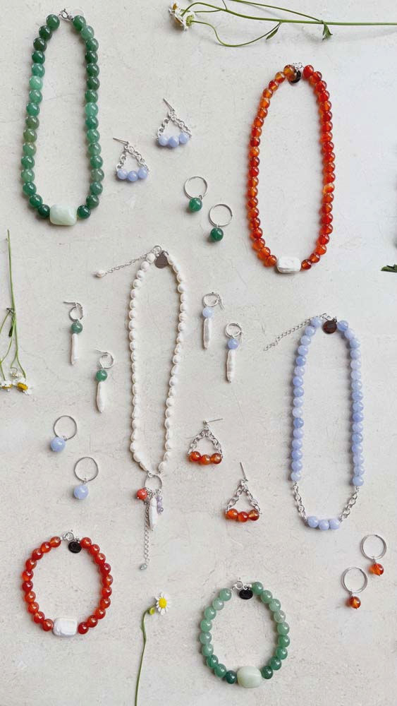 תמונה ממוזערת: מחרוזת קרנליאן ופנינה | סנטר- כתום