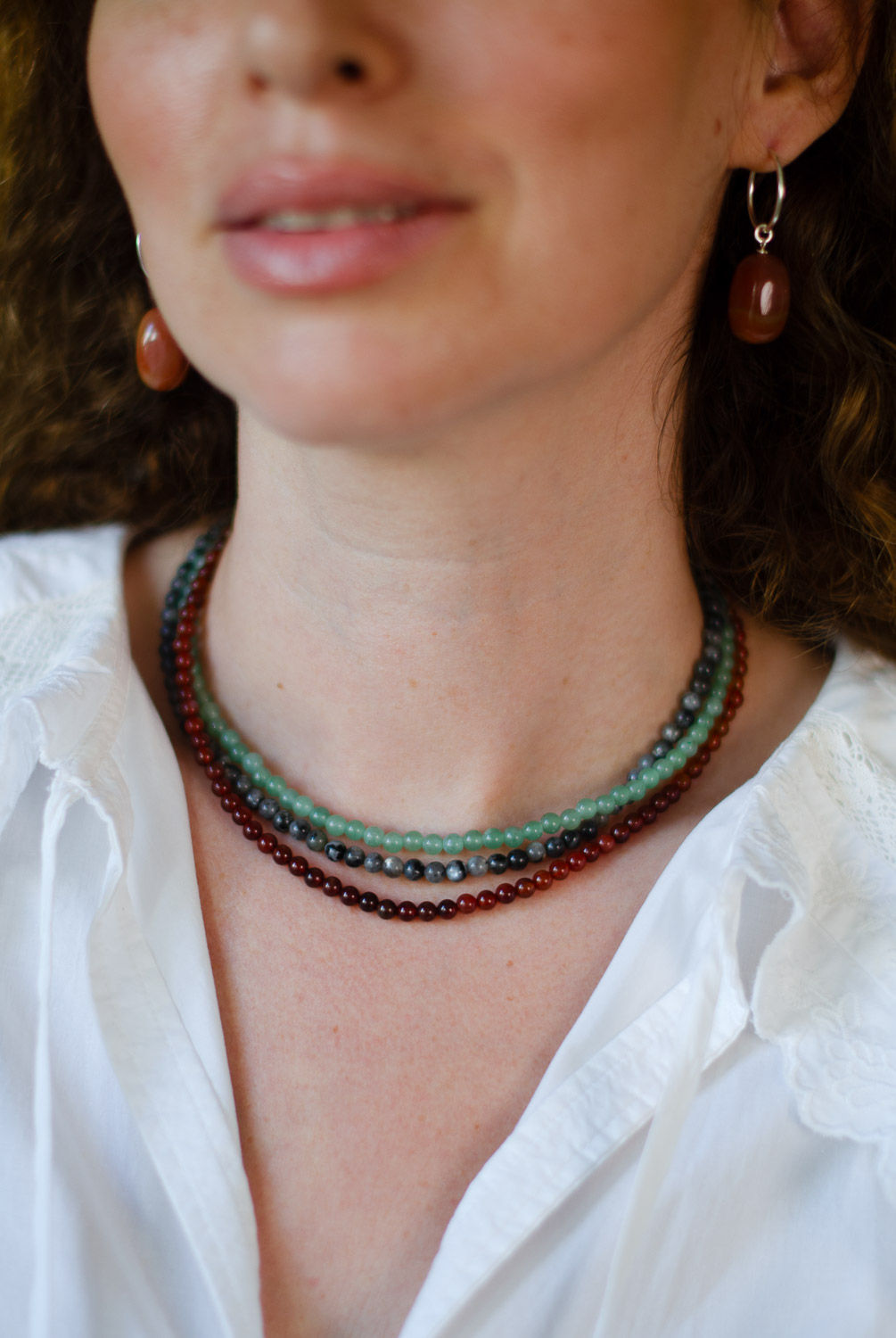 מחרוזת אוונטורין, לברדורייט וקרנליאן | 3 האנרגיות- ירוק+אפור+חום