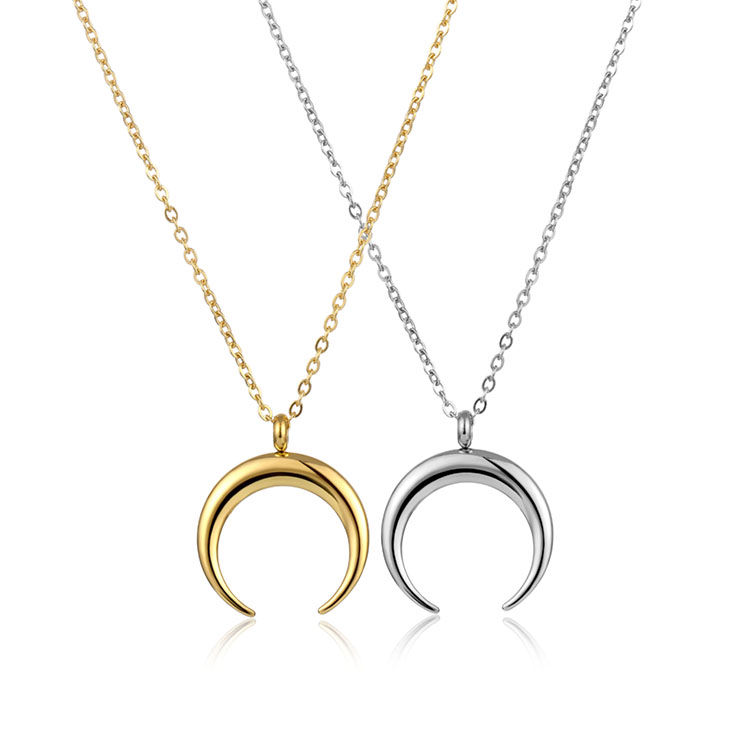 Thumbnail: Women Dainty Jewelry Stainless Steel Gold Plated Moon Necklace