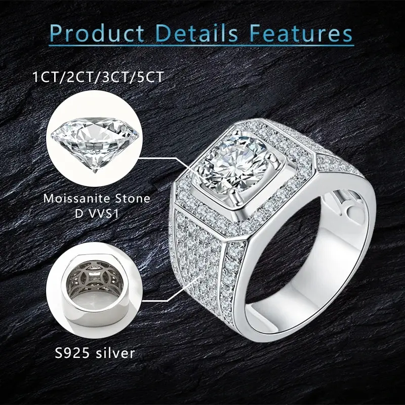 Thumbnail: Luxury Silver 1-5ct Moissanite Ring S925 Diamond Jewelry for Women & Men