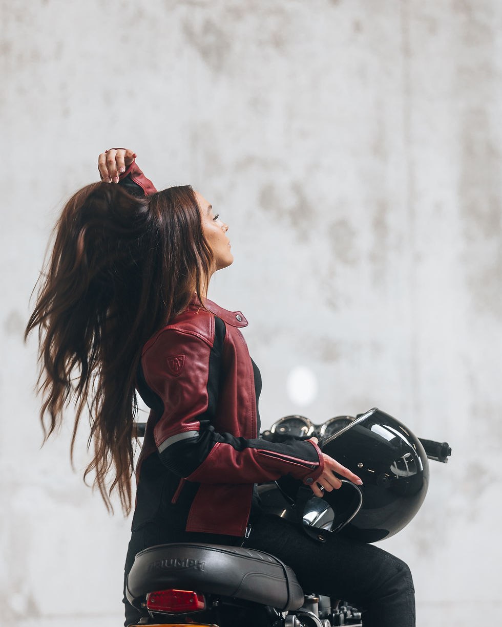 Thumbnail: RED Fiona Jacket Made from leather and the comfy Sherrie fabric CE & UKCA Certified & Approved Garment - AA rated