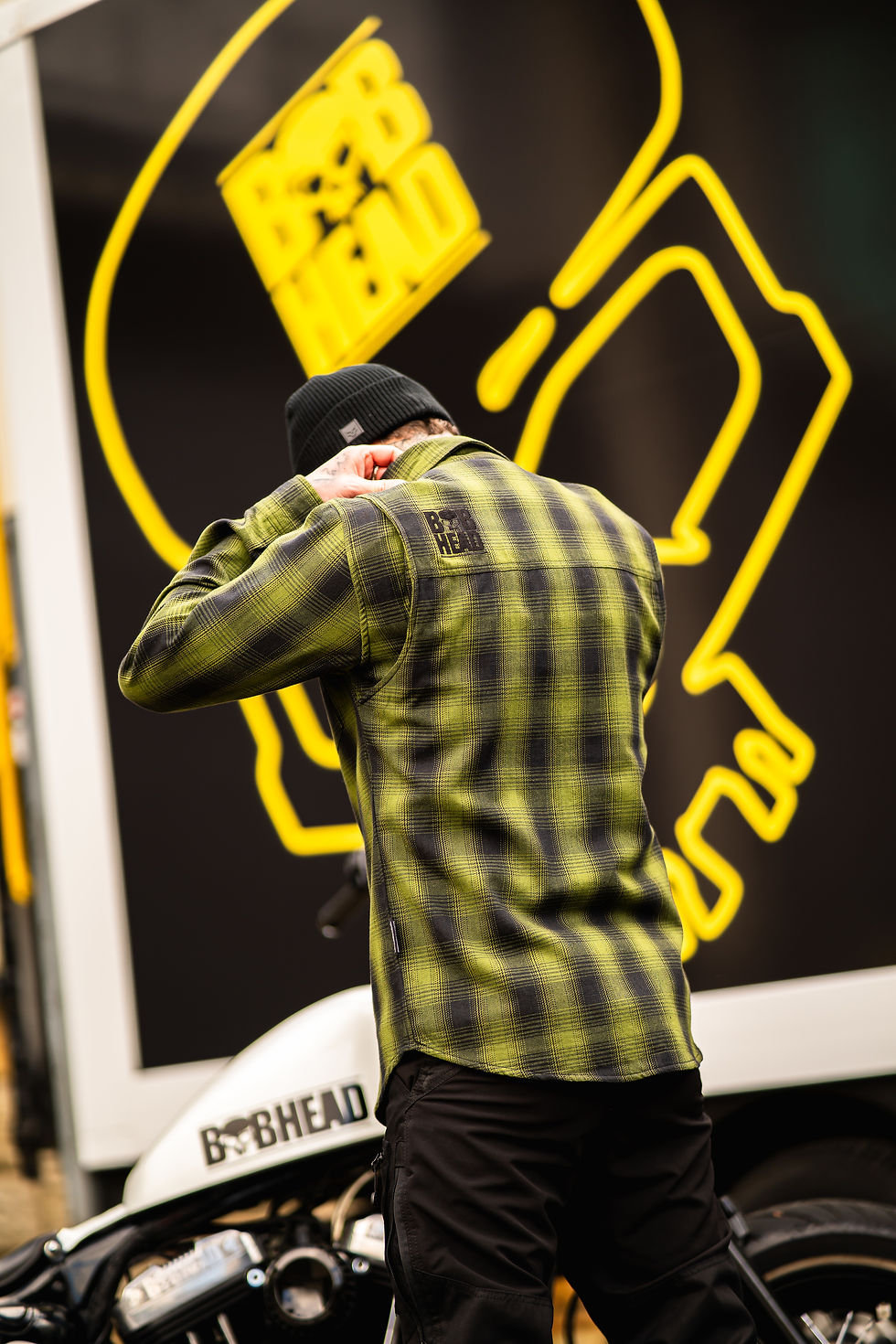 back of  Bobhead casual shirt Dragster in green medium