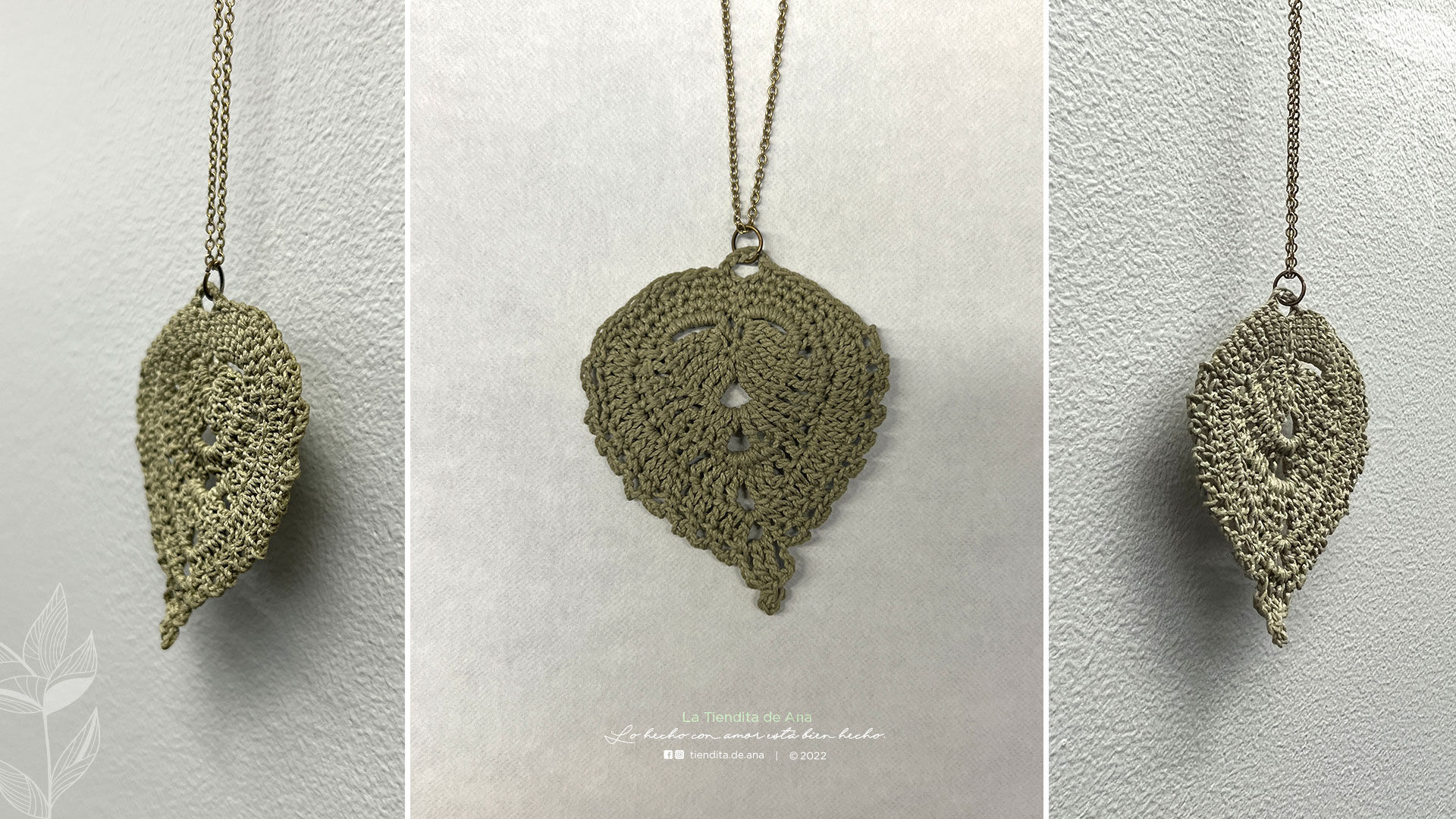 Handmade Crochet Leaf Pendant