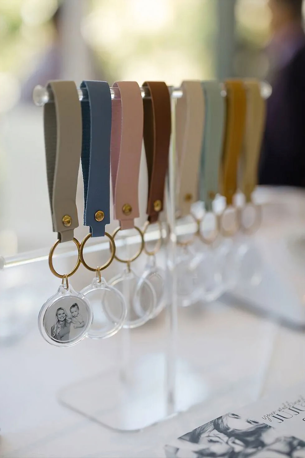 photo keychain station experience at wedding reception