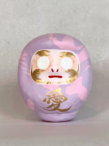 はっぴーだるま「一期一会」（マーブル）愛 藤色／桜色