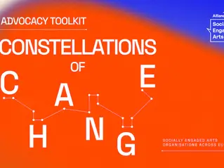 The Advocacy Toolkit title designed as an astrological constellation set against a red and blu background.