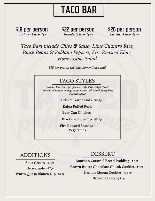 Tapped Taco Bar Catering menu