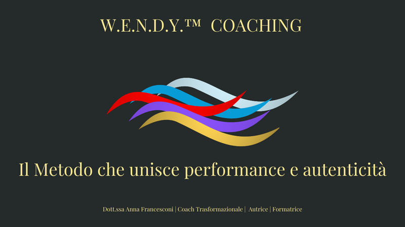 Logo W.E.N.D.Y.™ Coaching con slogan "Il metodo che unisce performance e autenticità" - programma di Coaching trasformazionale di Anna Francesconi