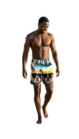 Man wearing a French Bulldog swimsuit