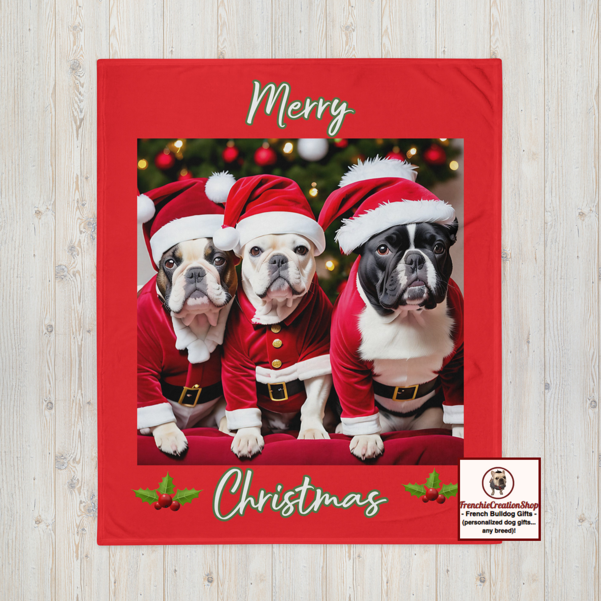 Santa Puppies French Bulldog Blanket