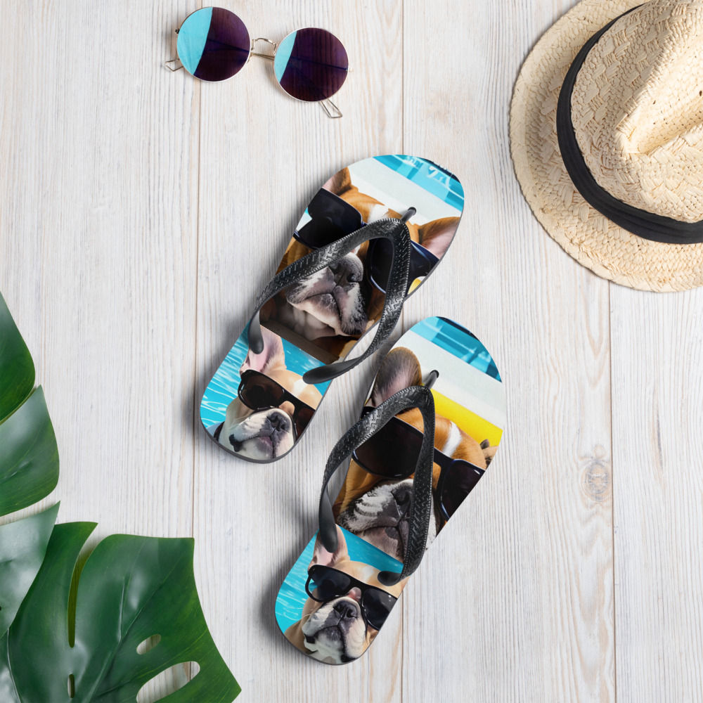 Unisex Chillin Poolside French Bulldog Flip Flops