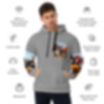 Man wearing Unisex Fall French Bulldog Hoodie with specifications front side