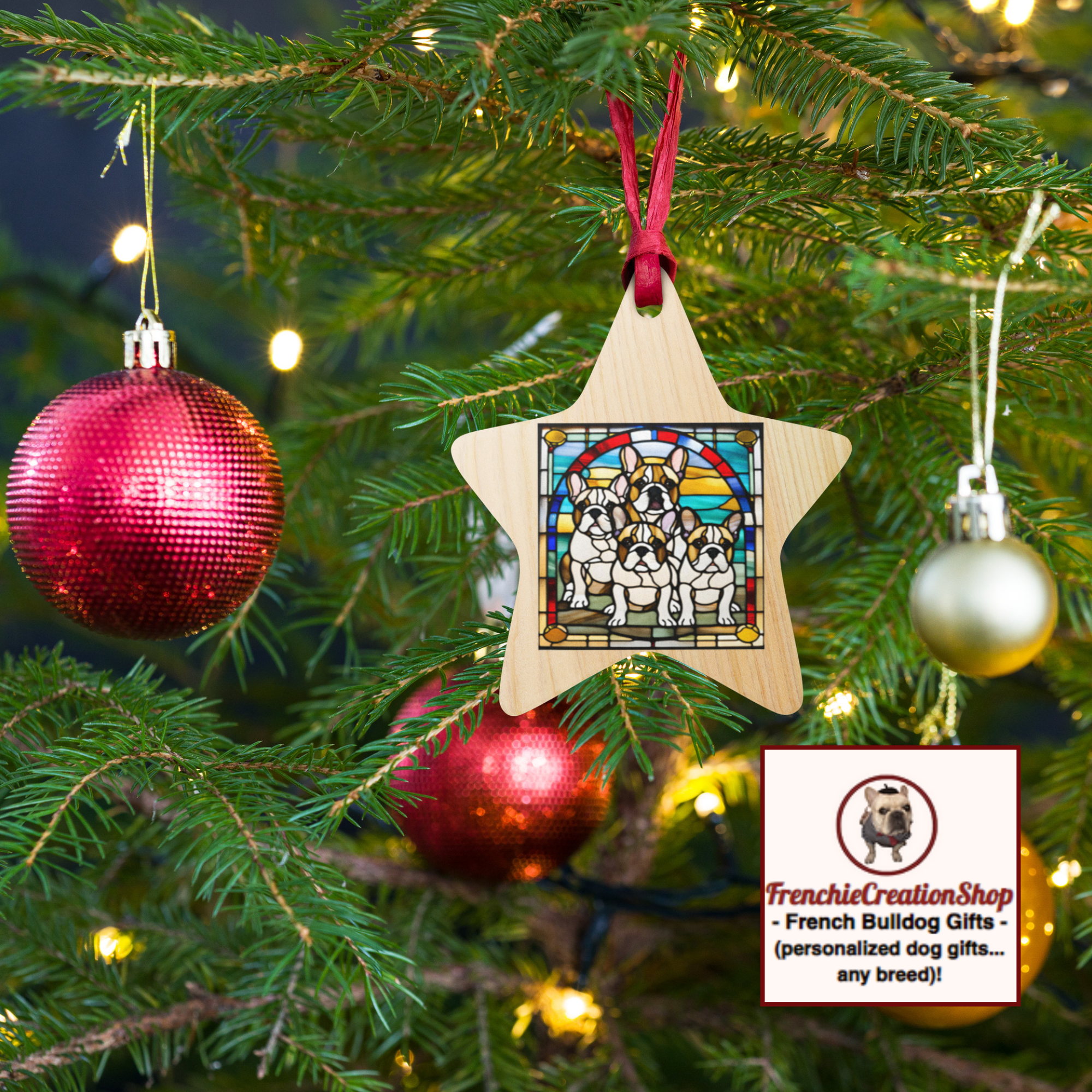 Wooden Stained Glass French Bulldog Ornament
