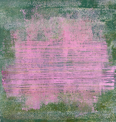 Yvonne Coughlan, Pink Lake, 2022, Etched lino print with acrylic paint, 26 × 26 cm