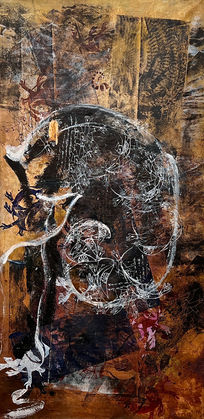 Xixi Xu, Dissolving Figure, 2025, Acrylic- printmaking ink and mixed media on canvas, 198 × 101 cm