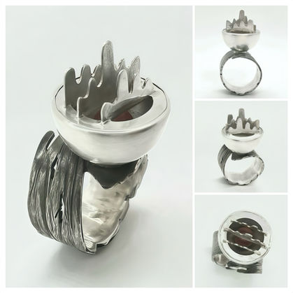 Chris (Yuetong) Zhang, Heart Quake, 2025, Sterling silver -natural stone bead, 40 × 20 × 25 mm