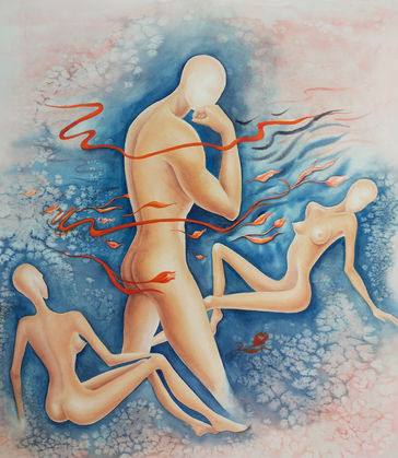 Tetiana Vlasenko, Pink Dreams, 2024, Watercolor on paper, 50 × 57 cm